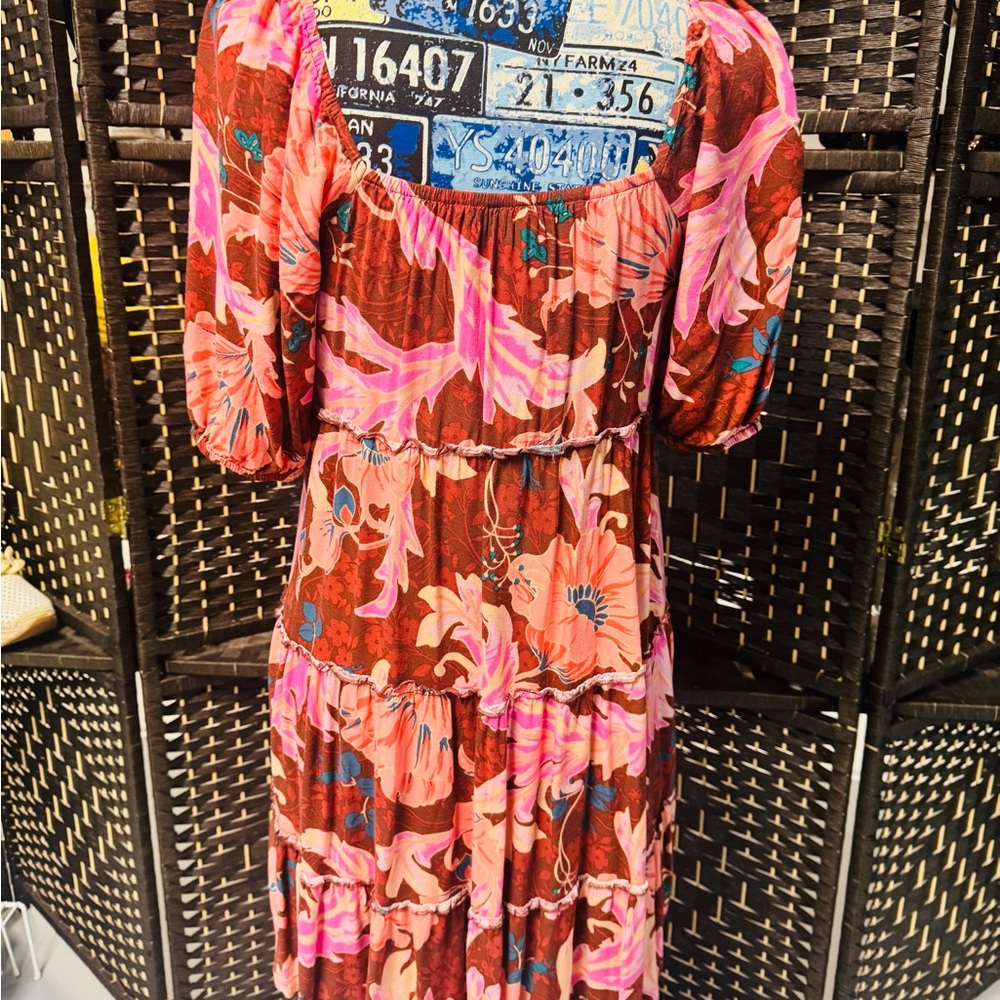 Soma Floral Midi Dress - Red and Pink - Picture 2 of 4